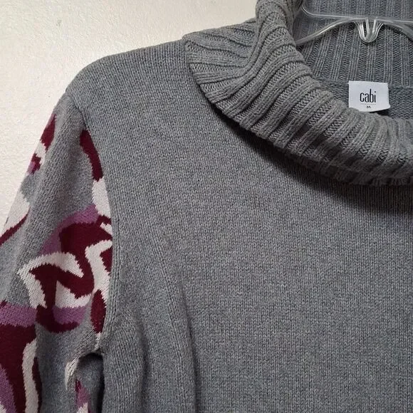 Cabi Eden Gray Purple Floral Bell Sleeve Turtleneck Sweater WOMENs Size M - Picture 4 of 6